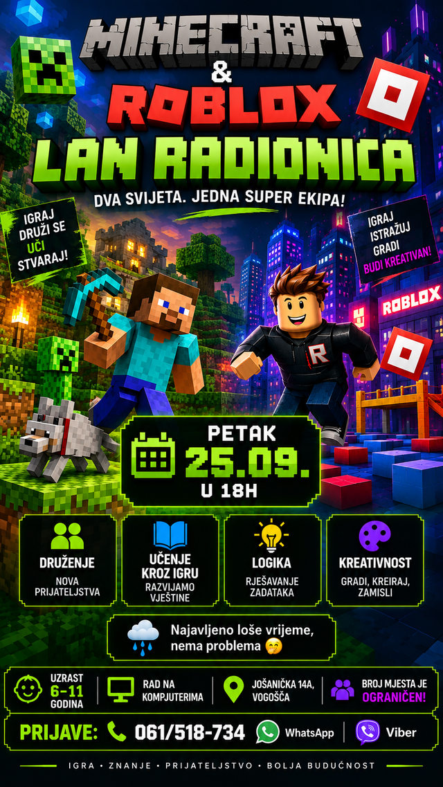 🎮 Minecraft LAN + Roblox radionica! 🚀